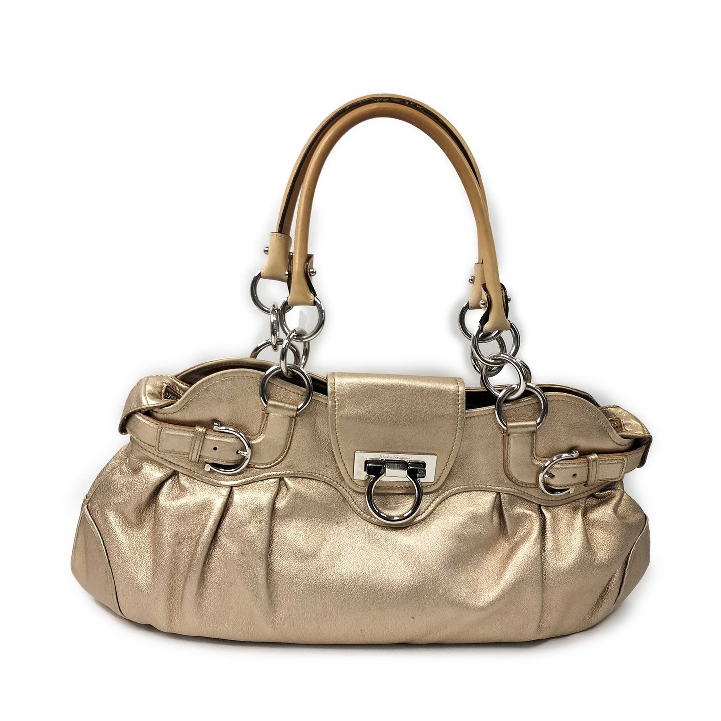 Salvatore Ferragamo Metallic Leather Gancini Marisa Shoulder Bag