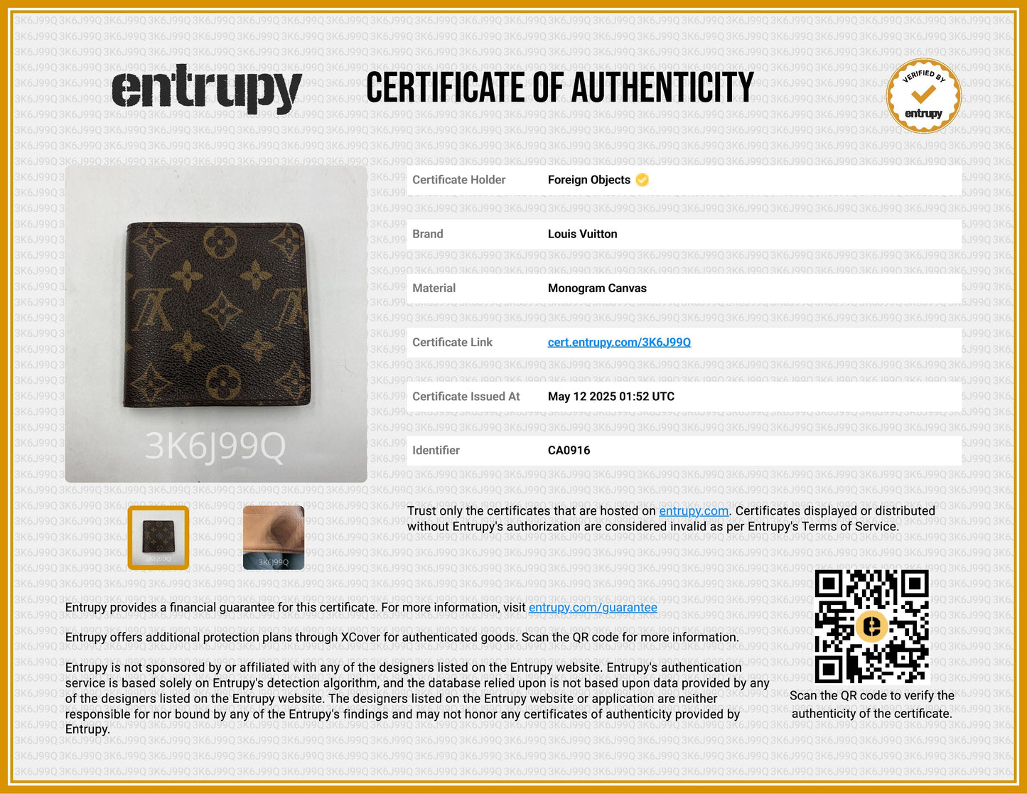 Louis Vuitton Monogram Canvas Marco Wallet Brown CA0916