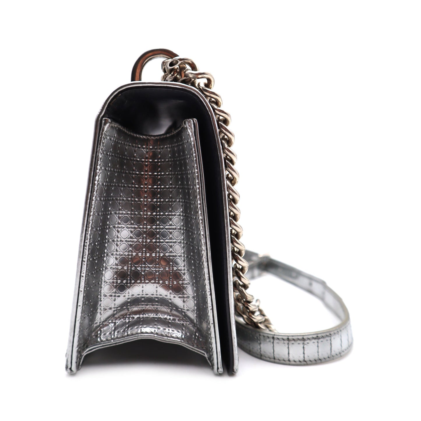 Dior Micro-Cannage Metallic Patent Medium Diorama Shoulder Bag