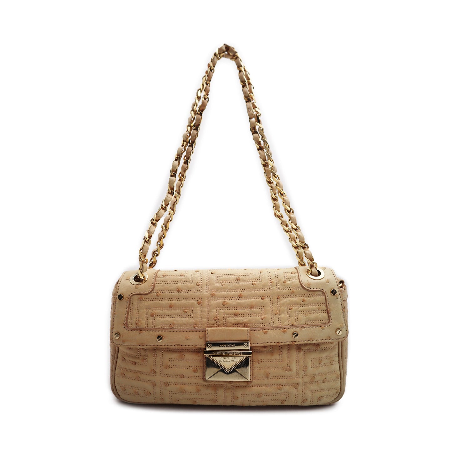 Versace Gianni Quilted Leather Ostrich Shoulder Bag