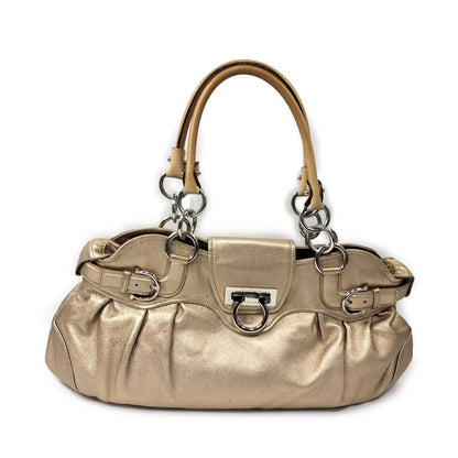 Salvatore Ferragamo Metallic Leather Gancini Marisa Shoulder Bag