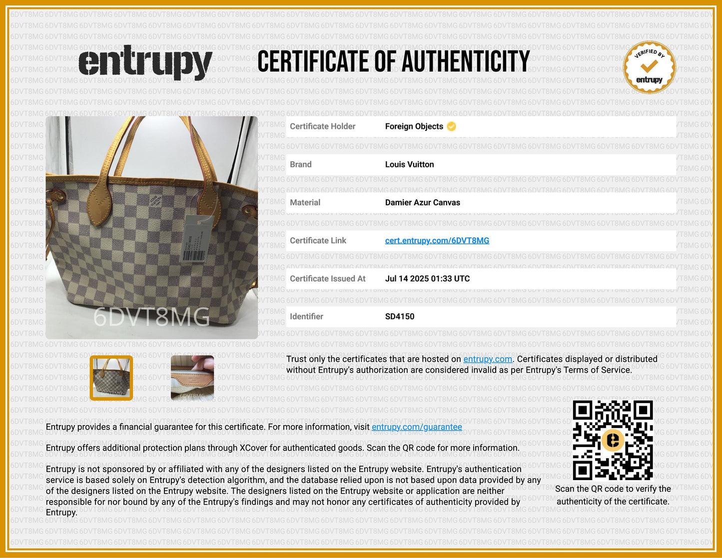 Louis Vuitton Damier Azur Canvas Neverfull PM Tote Bag SD4150