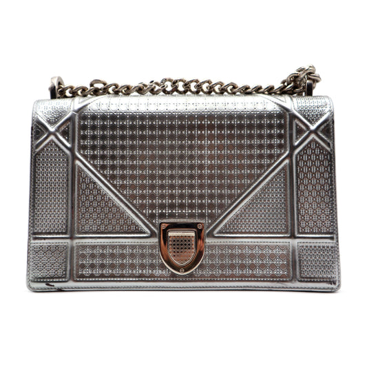 Dior Micro-Cannage Metallic Patent Medium Diorama Shoulder Bag