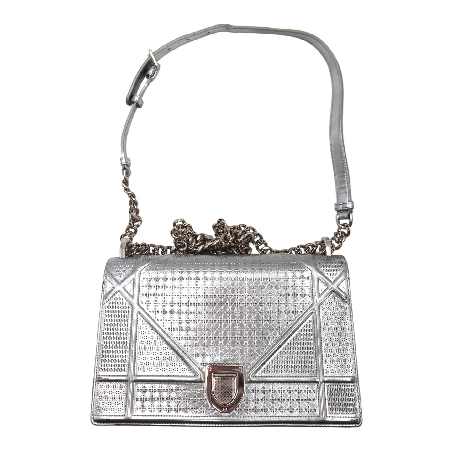 Dior Micro-Cannage Metallic Patent Medium Diorama Shoulder Bag