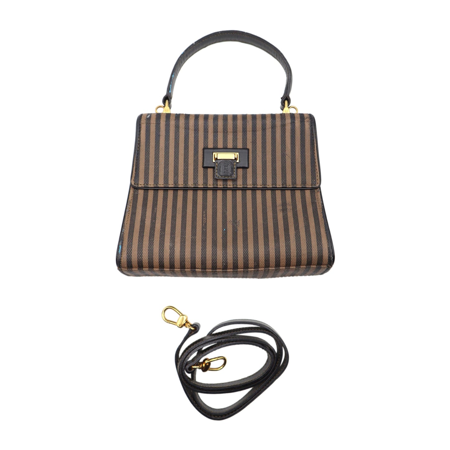 Fendi Pequin Canvas Top Handle Shoulder Bag