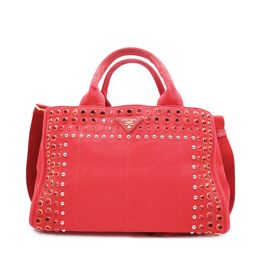 Prada Canapa Canvas Studded Convertible Tote Bag