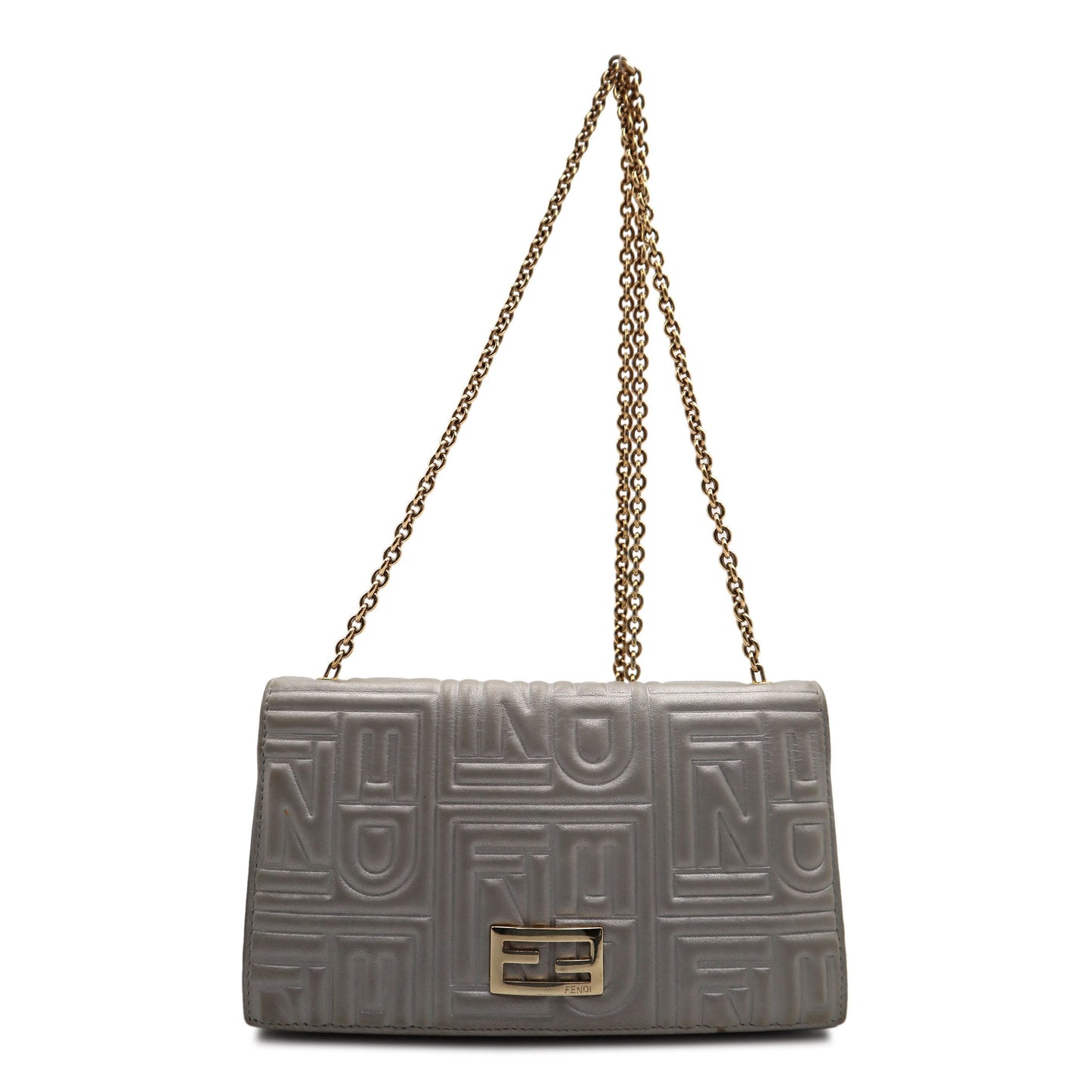 Fendi Logo Embossed Metallic Nappa Wallet On Chain