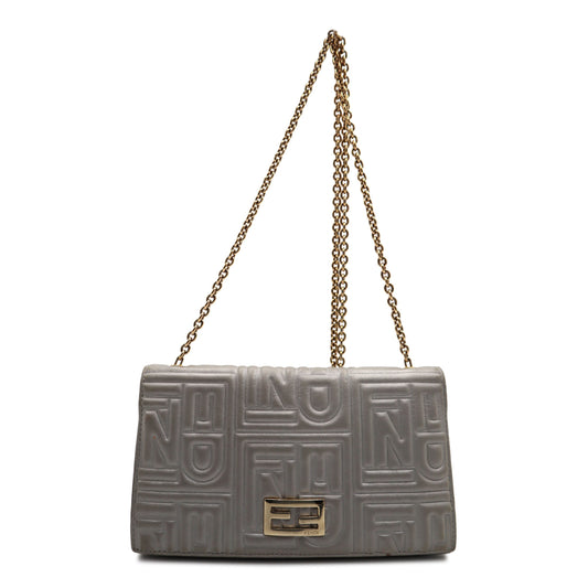 Fendi Logo Embossed Metallic Nappa Wallet On Chain