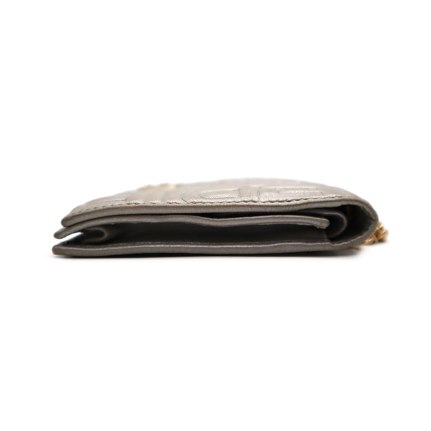 Fendi Logo Embossed Metallic Nappa Wallet On Chain