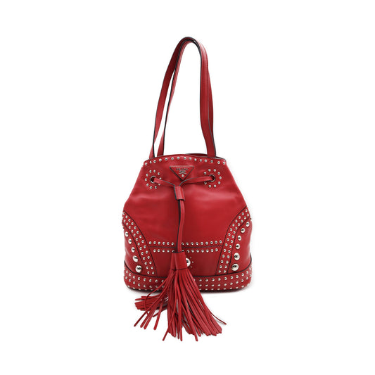 Prada Soft Calf Studded Bucket Shoulder Bag