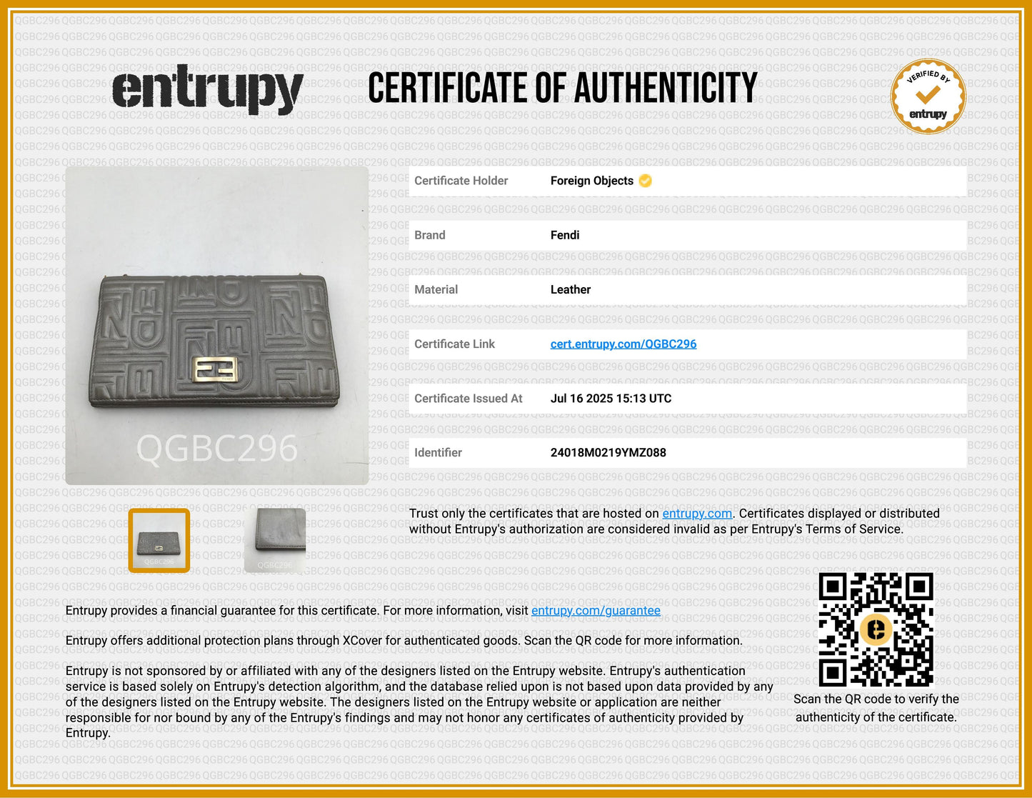 Fendi Logo Embossed Metallic Nappa Wallet On Chain